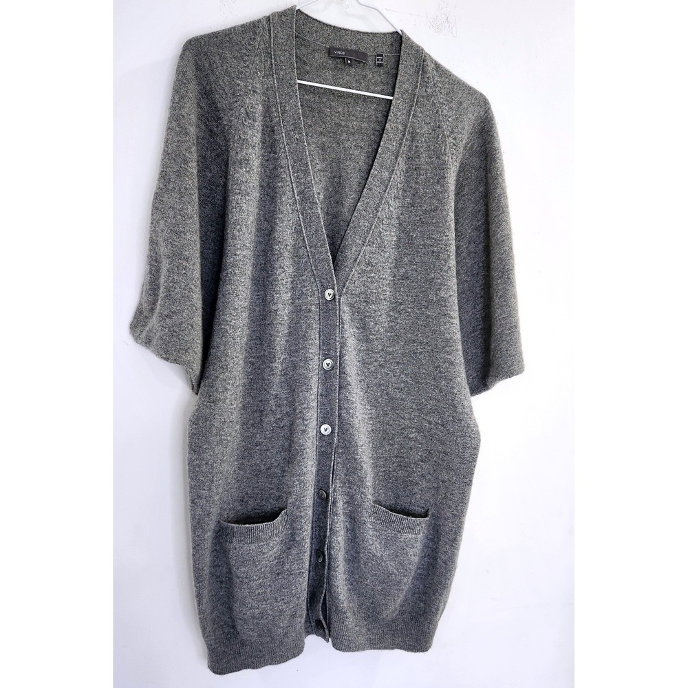 Vince 100% Cashmere Gray Oversized V-Neck Short Sleeve Cardigan Sweater Medium